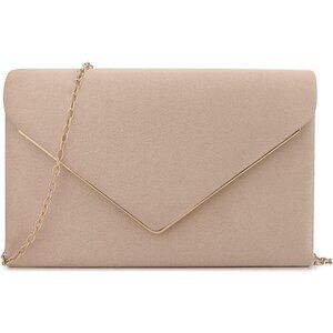 🆕 Women Cream Clutch Evening Purse Evening Party Velvet Suede Pleated Handbag